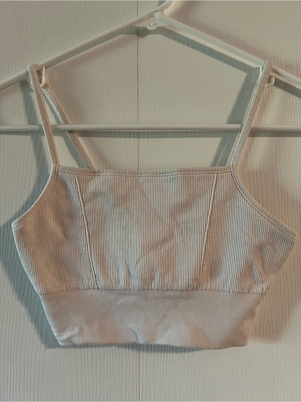 Fabletics Cream Ribbed Cropped Bralette